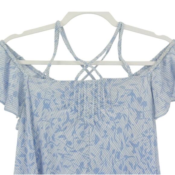 HD in Paris Anthropologie Dayflower Off Shoulder Mini Dress SP Blue White - Picture 3 of 7